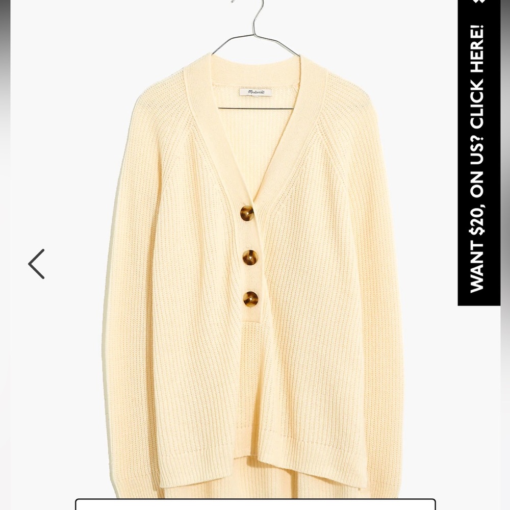 NWT Madewell Ribbed Lyle Henley Sweater Cream Large